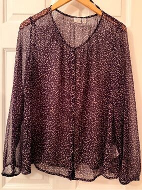 Esprit purple  semi-sheer women’s button-front blouse, size L